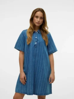 Ocean Striped Kjole, Medium Blue Denim, L