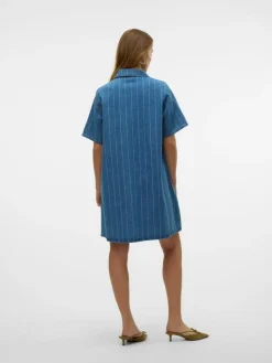 Ocean Striped Kjole, Medium Blue Denim, L