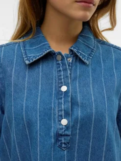 Ocean Striped Kjole, Medium Blue Denim, L