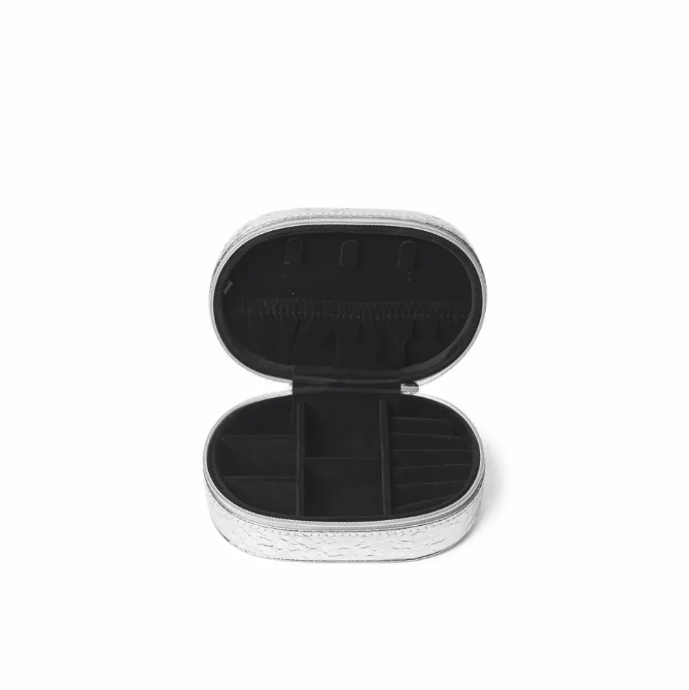 Oval Glitter Smykkeskrin, Silver