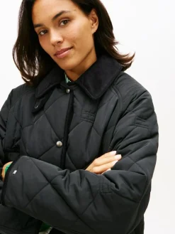 Padded Flag Quilted Frakke, Black, S