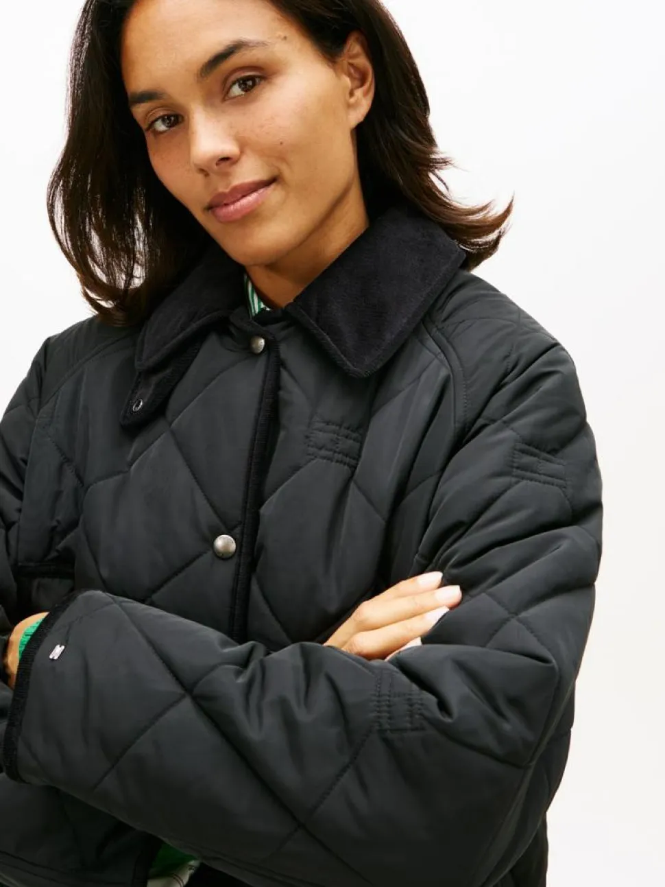 Padded Flag Quilted Frakke, Black, S