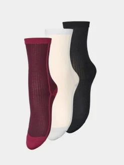3-pak Strømper, Black/White/Fig, 37/39