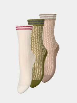 3-pak Strømper, White/Brown/Army, 37/39