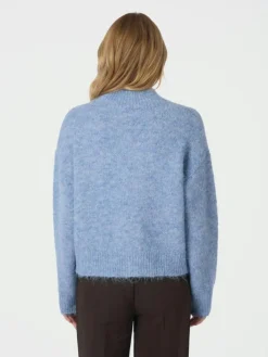 Paulina Fluffy Knit Striktrøje, Dusty Blue, 38
