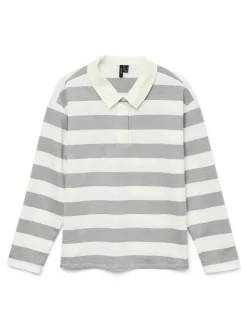 Pernille Langærmet Polo T-shirt, Light Grey Melange, XL