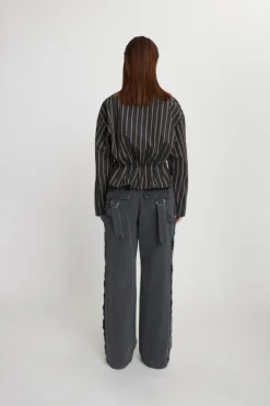 Plisseret Skjorte, Dark Striped, 36