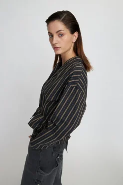 Plisseret Skjorte, Dark Striped, 36