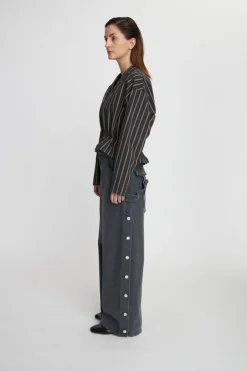 Plisseret Skjorte, Dark Striped, 36