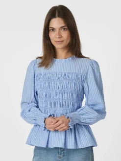 Possa Twist Stripe Bluse, Light Blue, 34