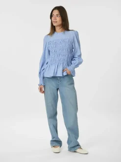 Possa Twist Stripe Bluse, Light Blue, 34