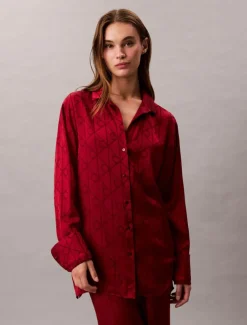 Relaxed Natskjorte, Giga Satin Shine Emblem/Red, S