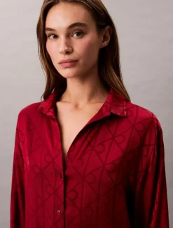 Relaxed Natskjorte, Giga Satin Shine Emblem/Red, S