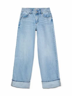 Rena Wide Fold Up Jeans, Light Blue Denim, W32/L32