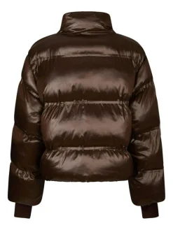 Rhea Shiny Puffer Jakke, Dark Brown, 34