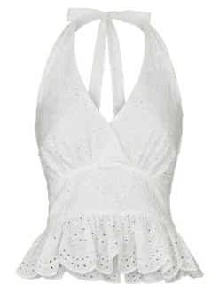 Ribbi Halter Neck Top, White, 36