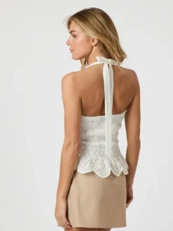 Ribbi Halter Neck Top, White, 36