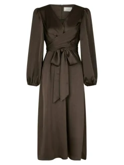 Rimini Heavy Sateen Kjole, Dark Brown, 38