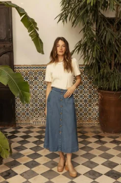 Risle Nederdel, Medium Blue Denim, 34