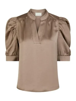 Roella Heavy Sateen Bluse, Dark Taupe, 40