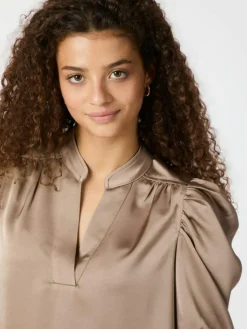 Roella Heavy Sateen Bluse, Dark Taupe, 40
