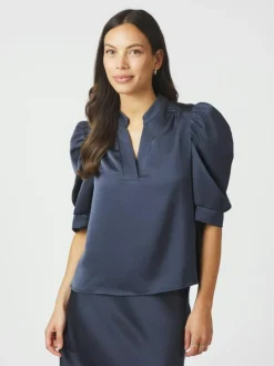 Roella Heavy Sateen Bluse, Midnight Blue, 38
