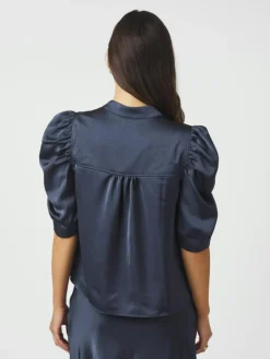 Roella Heavy Sateen Bluse, Midnight Blue, 38