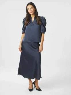 Roella Heavy Sateen Bluse, Midnight Blue, 38