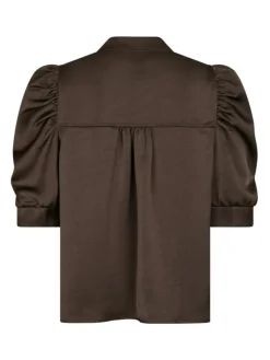 Roella Heavy Sateen Bluse, Dark Brown, 42