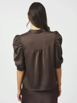 Roella Heavy Sateen Bluse, Dark Brown, 42