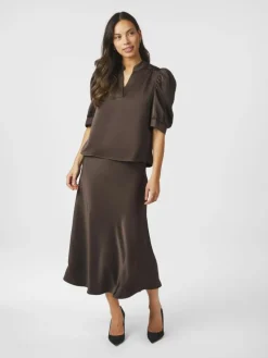 Roella Heavy Sateen Bluse, Dark Brown, 42