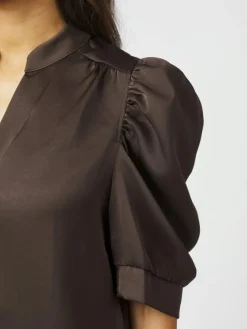 Roella Heavy Sateen Bluse, Dark Brown, 42