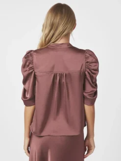 Roella Heavy Sateen Bluse, Dark Rose, 36