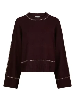 Roeme Knit Stitch Striktrøje, Wine, 42