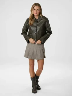 Romana Faux PU Jakke, Brown, 38