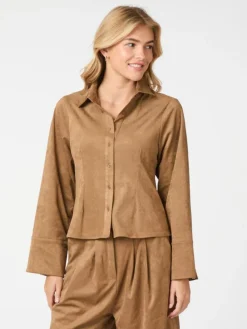 Rosa Faux Suede Skjorte, Cognac, 36