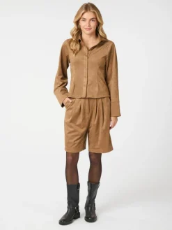 Rosa Faux Suede Skjorte, Cognac, 36