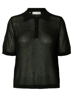 Rose Structure Knit Bluse, Black, M