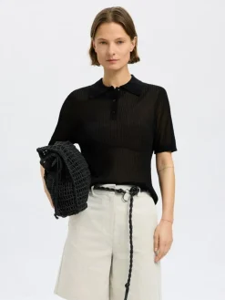 Rose Structure Knit Bluse, Black, M