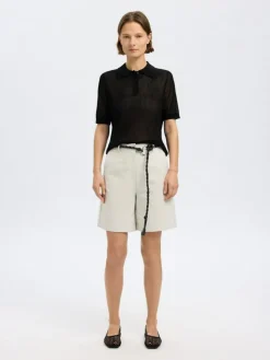 Rose Structure Knit Bluse, Black, M