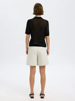 Rose Structure Knit Bluse, Black, M