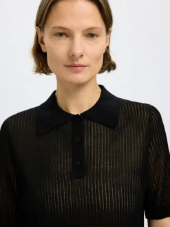 Rose Structure Knit Bluse, Black, M