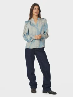 Rosslyn Paisley Drop Bluse, Dusty Blue, 40