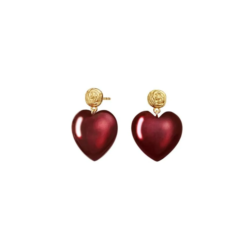 Rubina Heart Øreringe, Gold Plated