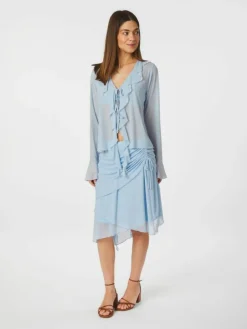 Saffron Asymmetric Mesh Nederdel, Light Blue, 38