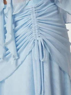 Saffron Asymmetric Mesh Nederdel, Light Blue, 38