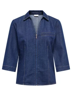 Sally Zip Denimskjorte, Dark Blue Denim, M