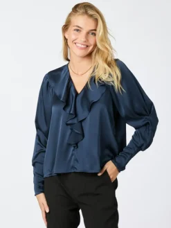 Sandie Sateen Bluse, Navy, 38