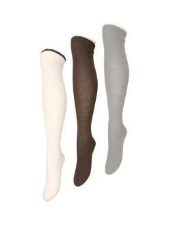 Scallop Knee 3-pak Strømper, Brown/Off White/Grey, 39/41