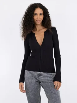 Shirley Knit Strikbluse, Black, 40